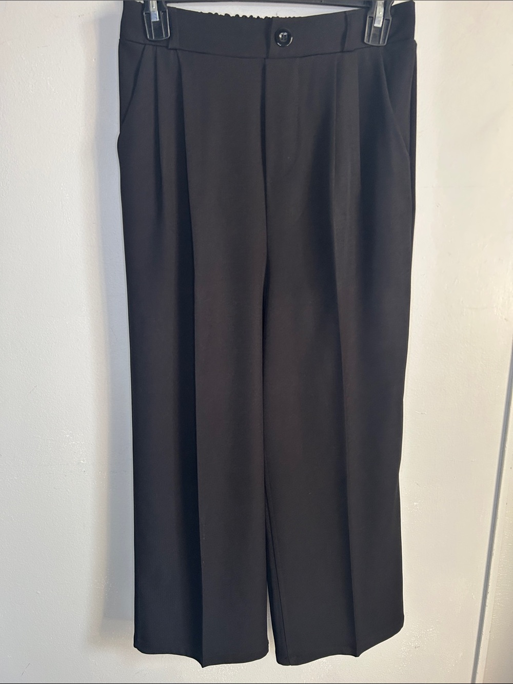 Black Wide Leg Pull On Career Office Wear Dress Pants
